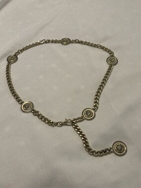 VTG Gold Tone Lion emblems Medallion Cuban Link Chain Belt Up to 42” Sturdy 80s